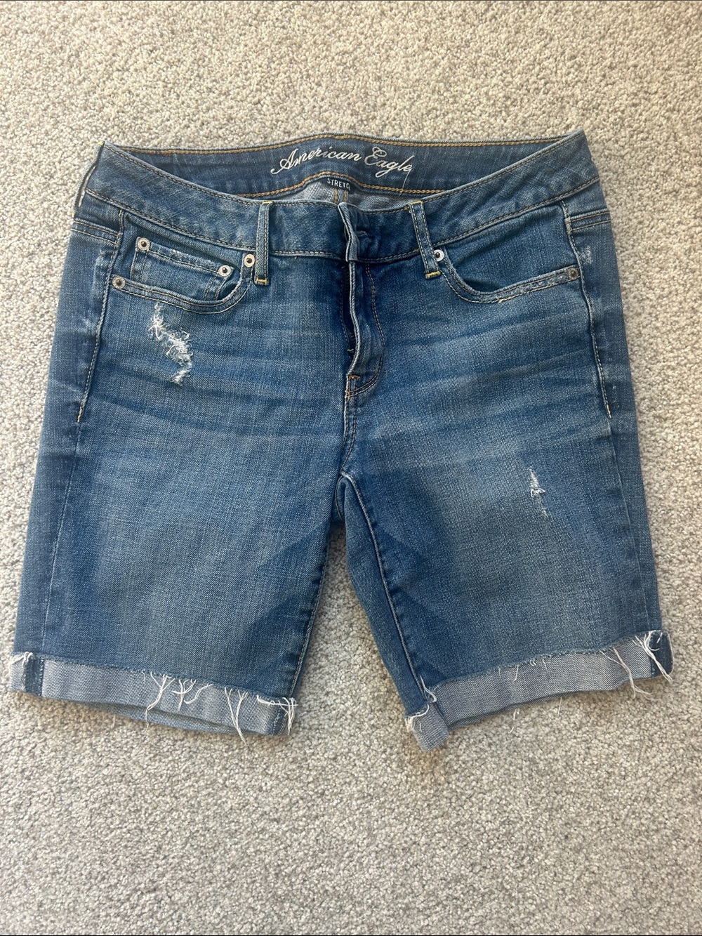 American Eagle Outfitters Blue Distressed Denim Bermuda Shorts